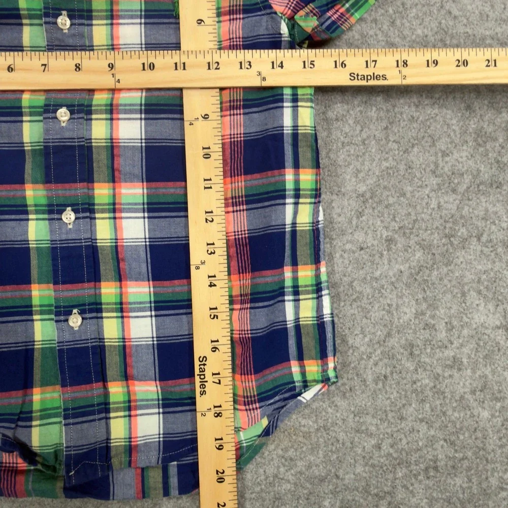 Ralph Lauren Boys Size 7 Plaid Short Sleeve Button Down Shirt‎ Navy Green Orange